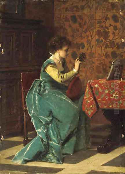 Tuning her Lute Oil Painting by Charles Francois Pecrus