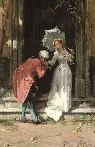 Greeting a suitor Oil Painting by Vincenzo Pasquale Angelo Petrocelli