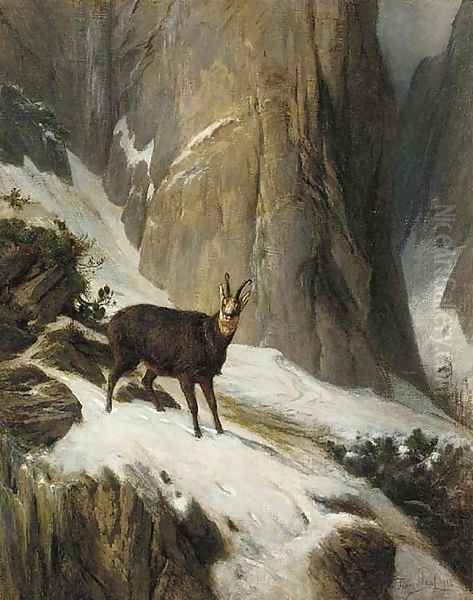 Chamois in a mountain landscape Oil Painting by Franz Von Pausinger