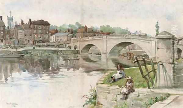 Fishing on the banks of the Thames, Henley Oil Painting by George Phoenix