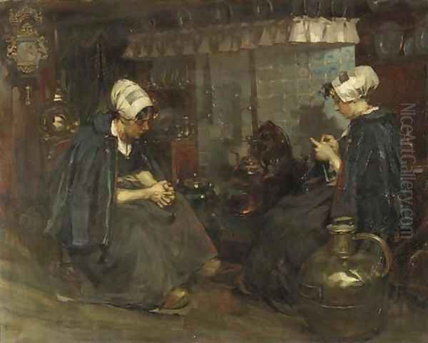 Volendam girls in an interior Oil Painting by Rudolf Possin