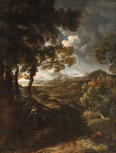 A wooded landscape with Elijah and the Angel Oil Painting by Gaspard Dughet Poussin