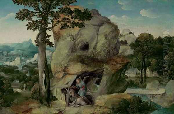 An extensive landscape with Elijah and the Angel Oil Painting by Joachim Patenier (Patinir)