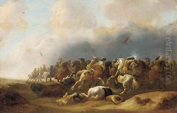 A cavalry engagement Oil Painting by Anthonie Palamedesz