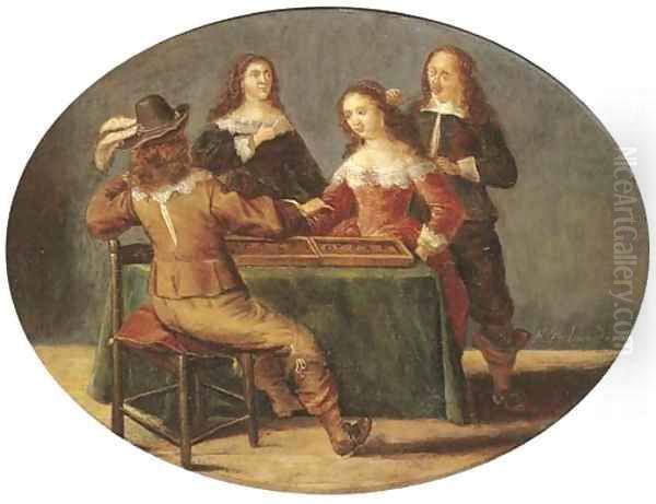 Elegant company playing tric-trac in an interior Oil Painting by Anthonie Palamedesz