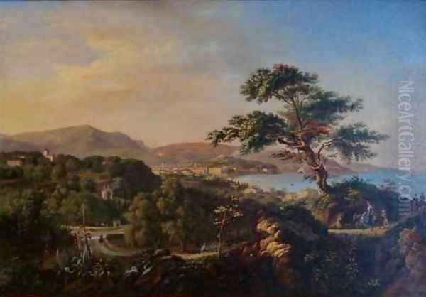 View of Nice from the Hills of La Conque beneath St Philippe Oil Painting by Hippolyte Cais de Pierlas