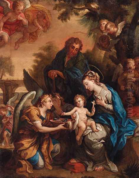 The Holy Family with Angels presenting the Instruments of the Passion Oil Painting by Giulio Cesare Procaccini