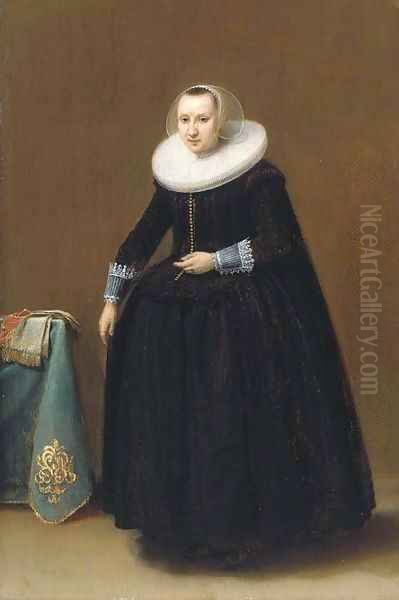 Portrait of a lady, aged 24 Oil Painting by Hendrick Gerritsz. Pot