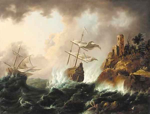 Vessels heading for the rocks in a storm Oil Painting by Bonaventura Peeters