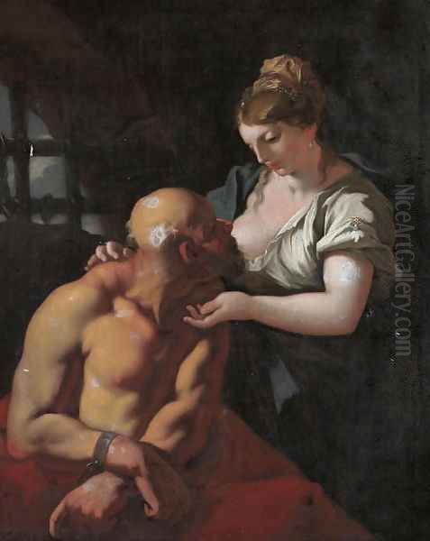 Roman Charity Oil Painting by Giovanni Antonio Pellegrini