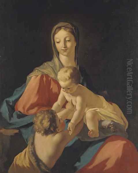 The Madonna and Child with the infant Saint John the Baptist Oil Painting by Giovanni Antonio Pellegrini