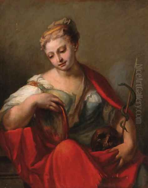 The personification of Prudence Oil Painting by Giovanni Antonio Pellegrini