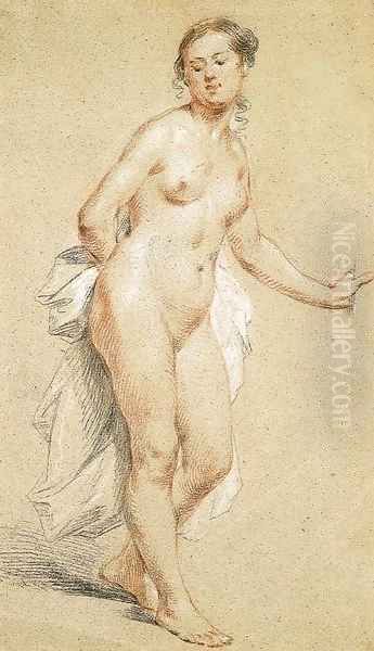 A female nude leaning to the right holding drapery Oil Painting by Jean-Baptiste-Marie Pierre