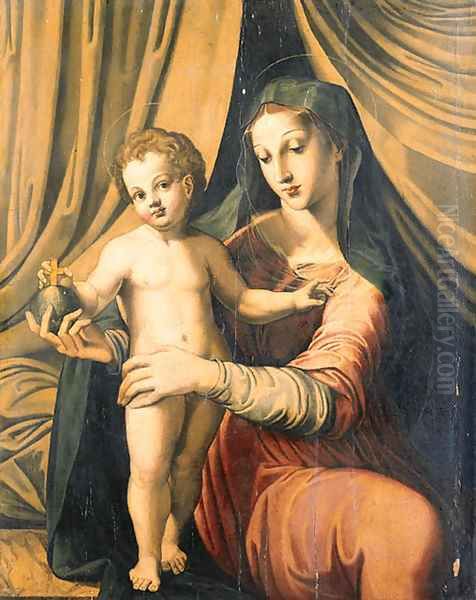 The Madonna and Child before a Curtain Oil Painting by Marco Pino