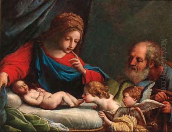 The Holy Family with cherubs Oil Painting by Pietro De Pietri