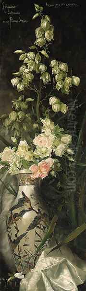 Roses and Lilies of the Valley in a 19th Century slender oviform Vase Oil Painting by Hermine Von Preuschen