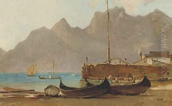 A view of Capri, a fishing village in the foreground Oil Painting by Wilhelm Peter Carl Petersen