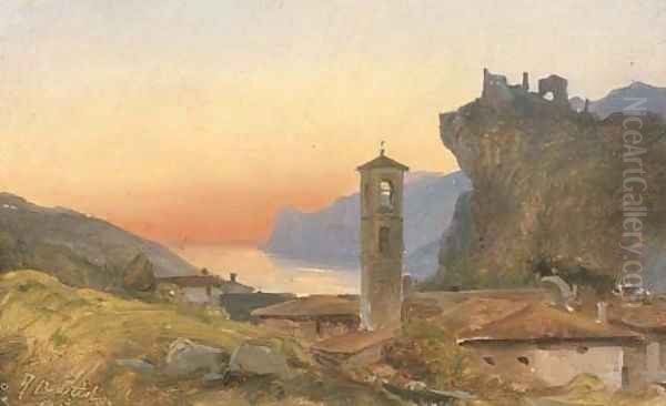 A view of Nago at sunset Oil Painting by Wilhelm Peter Carl Petersen