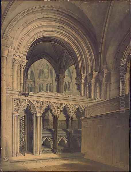 Interior of Gloucester Cathedral Oil Painting by Augustus Northmore Welby Pugin