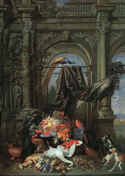 Still Life in an Architectural Setting 1642-50 Oil Painting by Erasmus II Quellin (Quellinus)