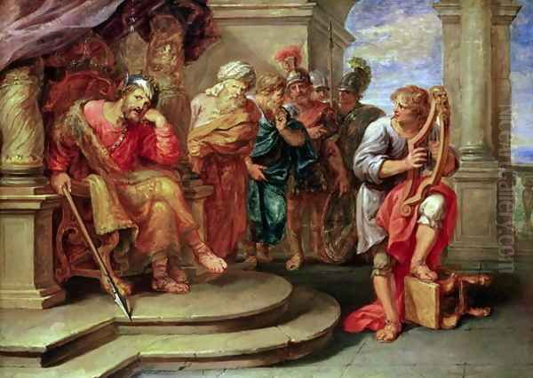 Saul Listening to David Playing the Harp Oil Painting by Erasmus II Quellin (Quellinus)