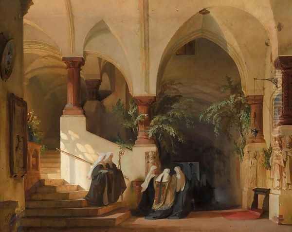 Italian Convent (Ein Italienisches Kloster) Oil Painting by Domenico II Quaglio