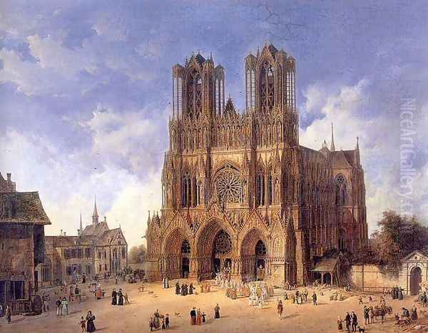 Reims Cathedral 1833 Oil Painting by Domenico II Quaglio