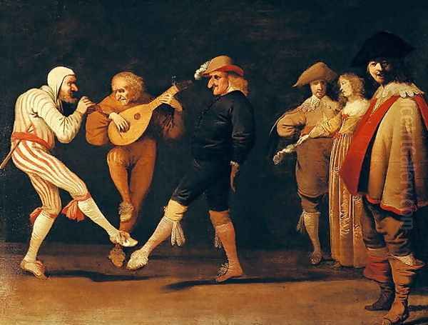 Farce Actors Dancing Oil Painting by Pieter Jansz. Quast