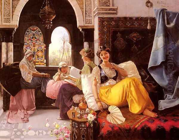 A Harem Scene Oil Painting by Blas Olleras y Quintana