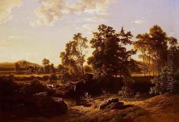 A River Landscape With A Mill Oil Painting by Joseph Quinaux