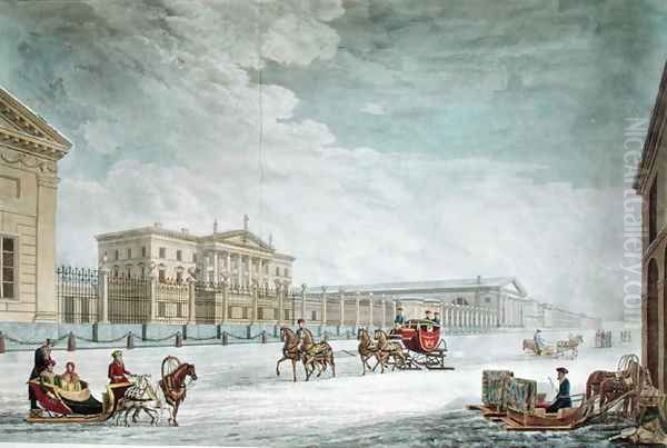 View of the Imperial Bank and the Shops at St. Petersburg Oil Painting by Giacomo Quarenghi