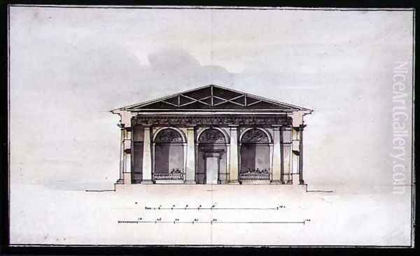 Cross-Section View of the Riding Stables at Tsarskoye Selo, 1792 Oil Painting by Giacomo Quarenghi