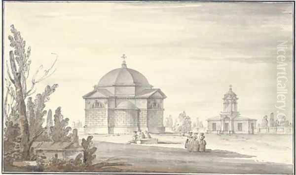 The Tomb of Lanskoi with the Church at Tsarskoe Selo Oil Painting by Giacomo Quarenghi