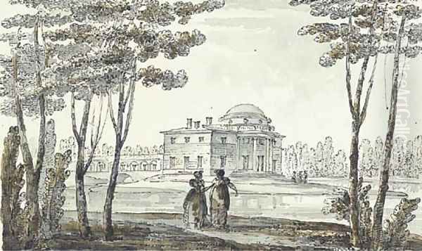 A neoclassical pavillion, perhaps in the park at Tsarskoe Selo Oil Painting by Giacomo Quarenghi