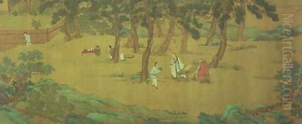 Zhao Mengfu Writing the Heart Sutra in Exchange for Tea Oil Painting by Ying Qiu