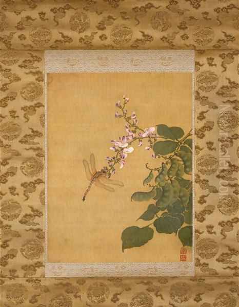 Dragon Fly and Blossoming Pea Vine, Qing Dynasty, c.1760 Oil Painting by Shen Quan