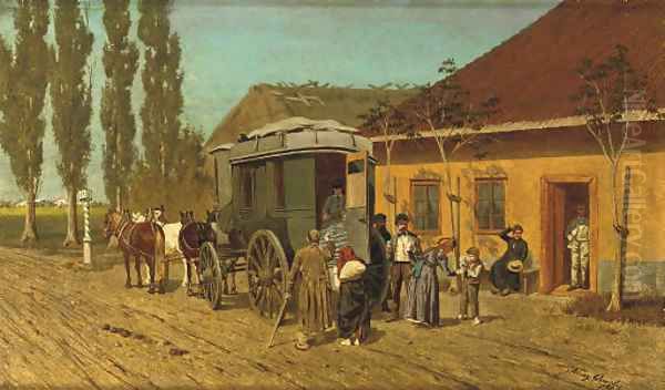 Arriving at the Inn Oil Painting by Franz Quaglio