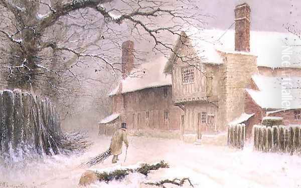 Returning Home in the Snow, 1892 Oil Painting by William W. Quatremain