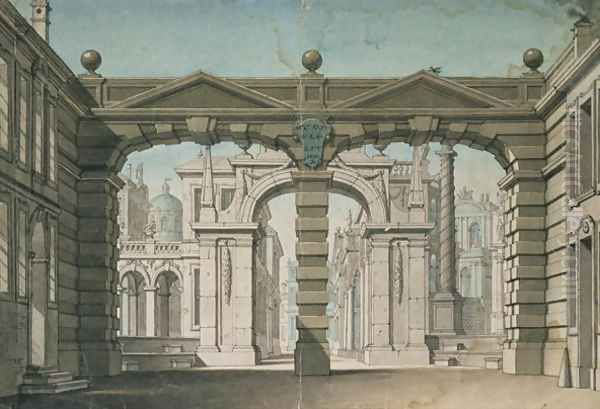 Set design for the world premiere performance of Idomeneo, by Wolfgang Amadeus Mozart in Munich, 1781 Oil Painting by Lorenzo I Quaglio