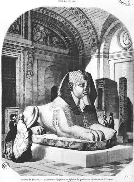 The Pink Granite Sphinx in the Egyptian rooms in the Louvre Museum, illustration from Le Magasin Pittoresque, after a drawing by Freeman, July 1851 Oil Painting by John Quartley