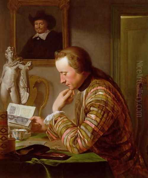 Gentleman Reading at a Table by Candlelight Oil Painting by Jan Maurits Quinckhardt