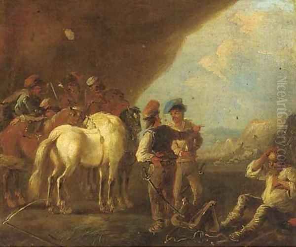 A military encampment Oil Painting by August Querfurt