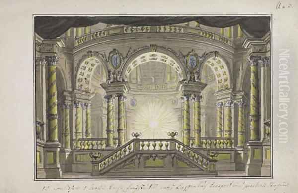 A stage design The interior of a Temple Oil Painting by Lorenzo I Quaglio