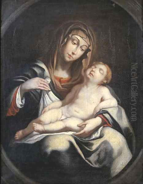 The Madonna and Child, in a feigned oval Oil Painting by Erasmus Quellinus