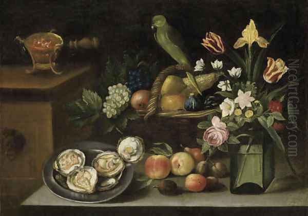 Still life with a parrot Oil Painting by Giovanni Quinsa