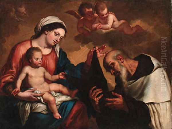 The Madonna and Child with Saint Dominic Oil Painting by Erasmus II Quellin (Quellinus)