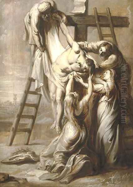 The Descent from the Cross; en grisaille Oil Painting by Erasmus II Quellin (Quellinus)