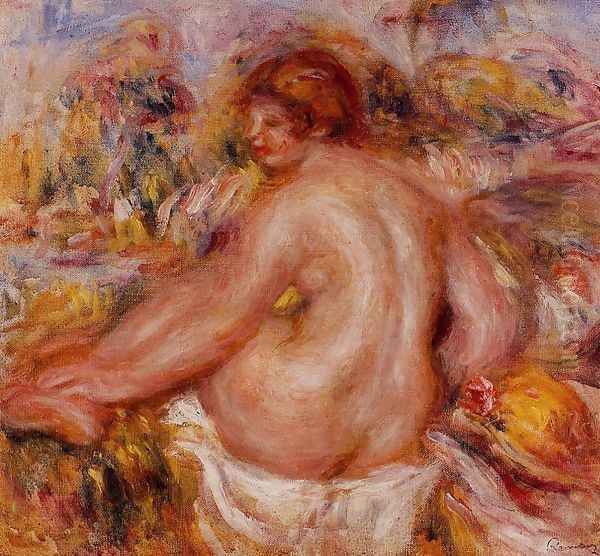 After Bathing Seated Female Nude Oil Painting by Pierre Auguste Renoir