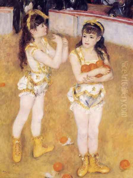 Acrobats At The Cirque Fernando Aka Francisca And Angelina Wartenberg Oil Painting by Pierre Auguste Renoir