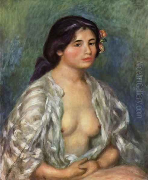 Gabrielle with an open blouse Oil Painting by Pierre Auguste Renoir